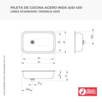 Bacha Simple Ariel 52 x 32 x 13cm 4303 Acero - Imagen 2