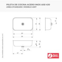 Bacha Simple Ariel 50 x 31 x 15cm 4307 Acero - Imagen 2