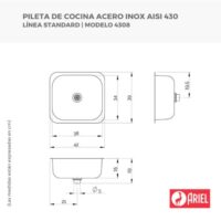 Bacha Simple Ariel 38 x 34 x 15cm 4308 Acero - Imagen 2