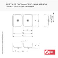 Bacha Doble Ariel 62 x 38 x 15cm 4310 Acero - Imagen 2