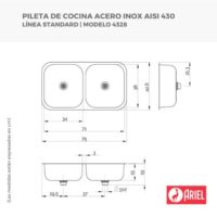 Bacha Doble Ariel 71 x 38 x 15cm 4328 Acero - Imagen 2