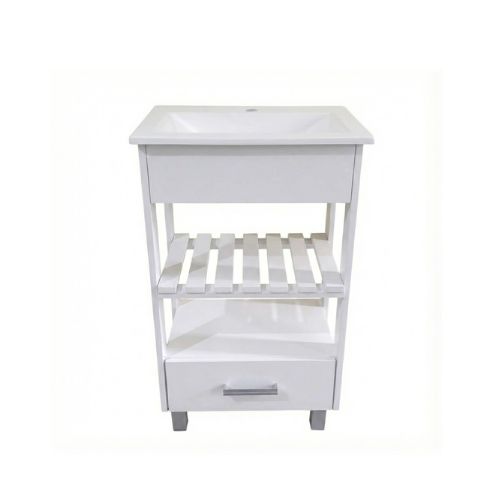 deck pie 50cm blanco Vanitory de Pie Deck 50 cm Con Cajon Blanco Bacha Marmolina - Imagen 1