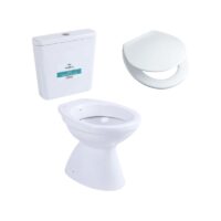 Combo de sanitarios Roca Capea Italiana inodoro corto, deposito Derpla loza colgar y tapa